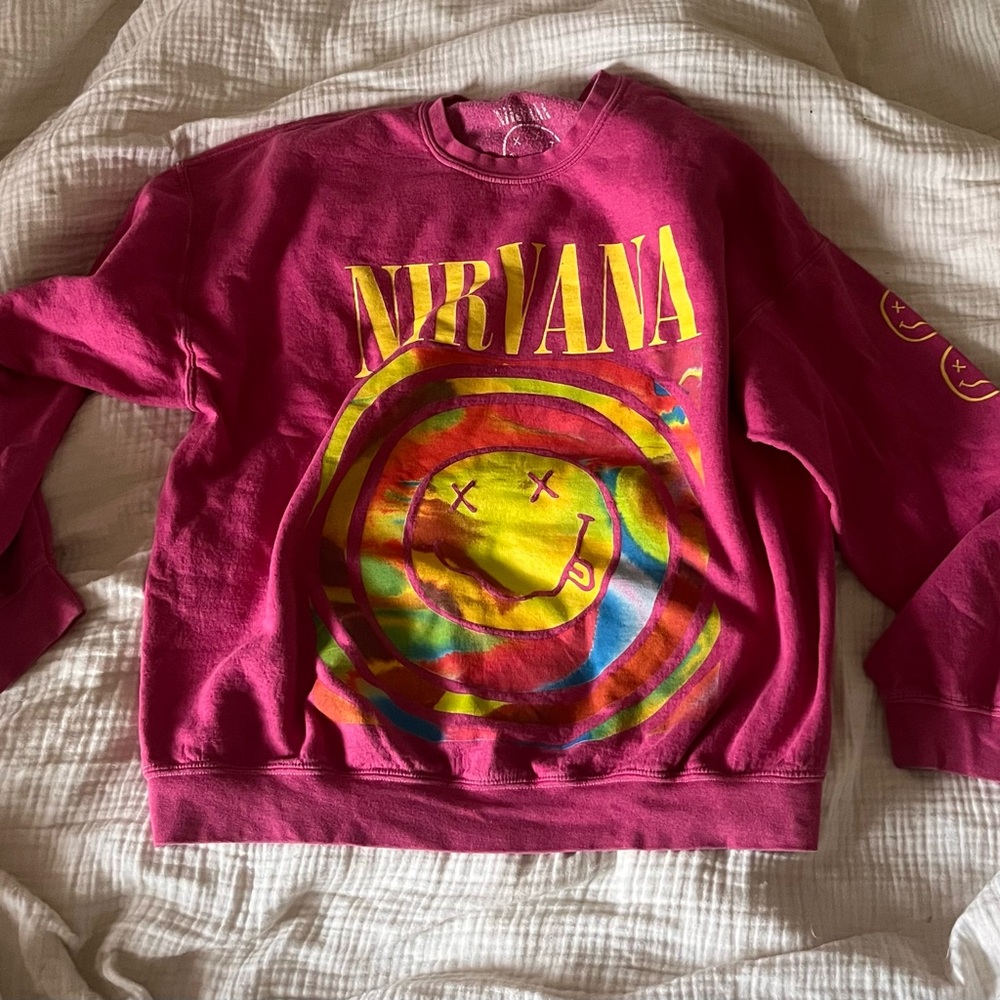 NIRVANA Magenta Smiley Sweatshirt by Urban Outfitters Size Small